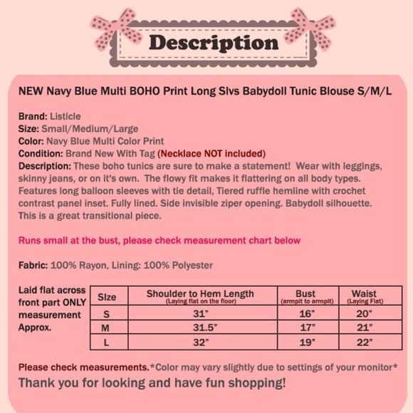 Navy Blue Multi BOHO Print Babydoll Tunic Blouse - Picture 8 of 8